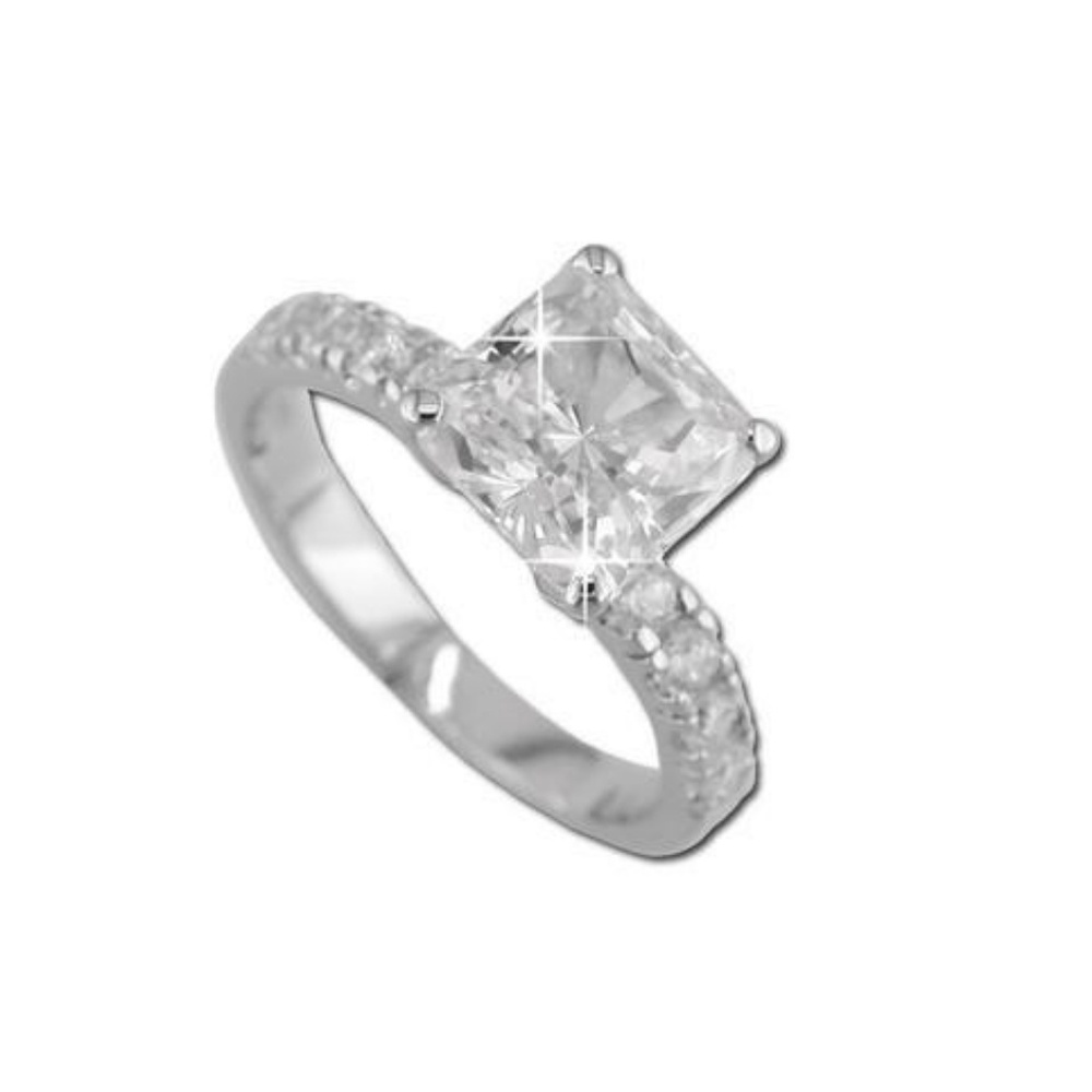 925 Silver Princess Cut Pavè CZ Diamond Ring